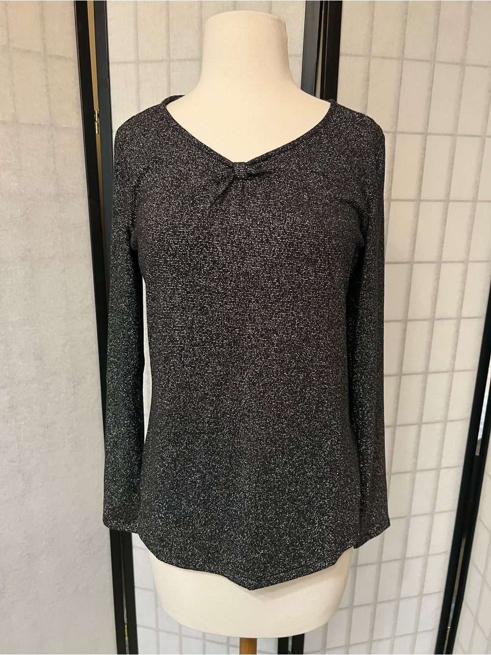 Talbots Metallic Charcoal Long-Sleeve V-Neck Top